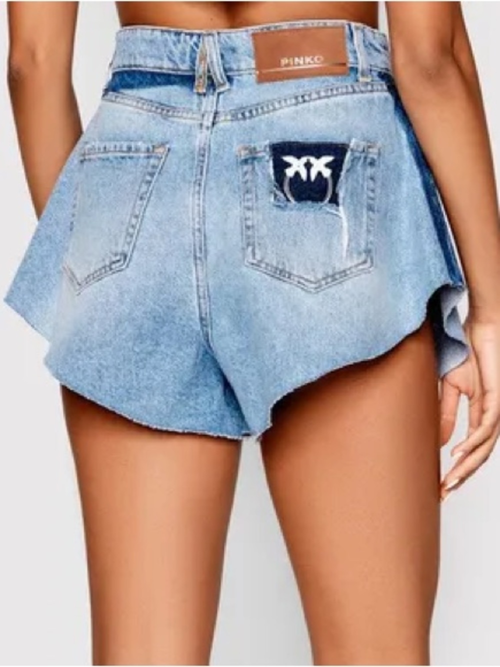 PINKO Calmo PJ603 Denim Bleach High Rise Shorts Streetwear